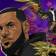 LeBron James goes for a massive dunk in stylized Fortnite loading screen artwork.